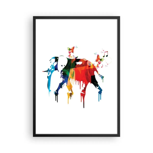 Affiche dans un cadre noir - Poster - Éléphant abstrait coloré avec des motifs musicaux - 50x70cm - Tout le monde peut danser - Décoration murale moderne pour le salon et la chambre ARTTOR