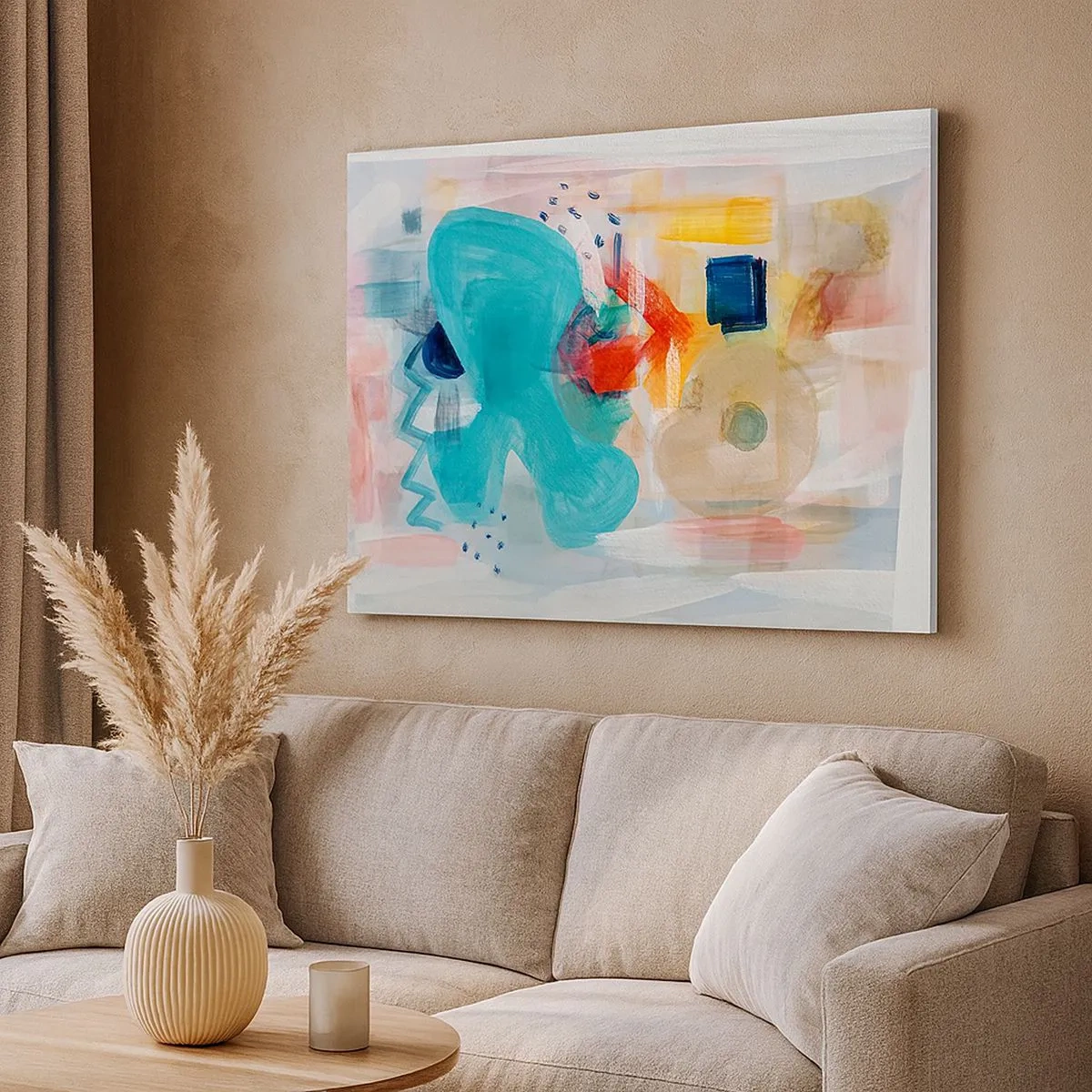 Impression sur toile - Image sur toile - Les formes et les couleurs abstraites créent une composition dynamique - 70x50cm - Jeu de couleurs - Décoration murale moderne pour le salon et la chambre ARTTOR