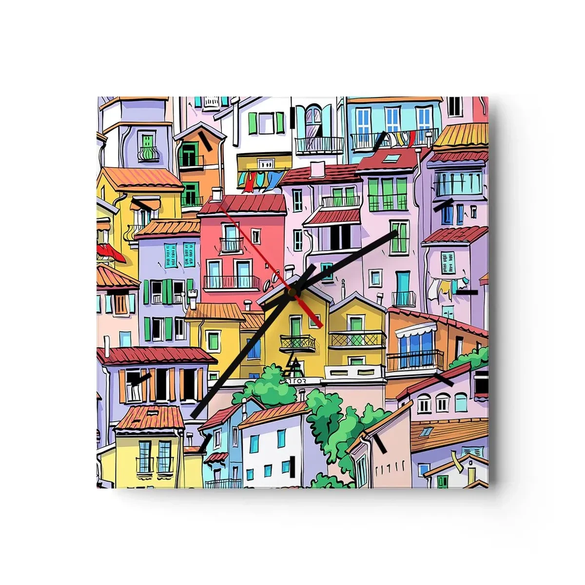 Horloge murale - Pendule murale - Ville joyeuse - 40x40 cm