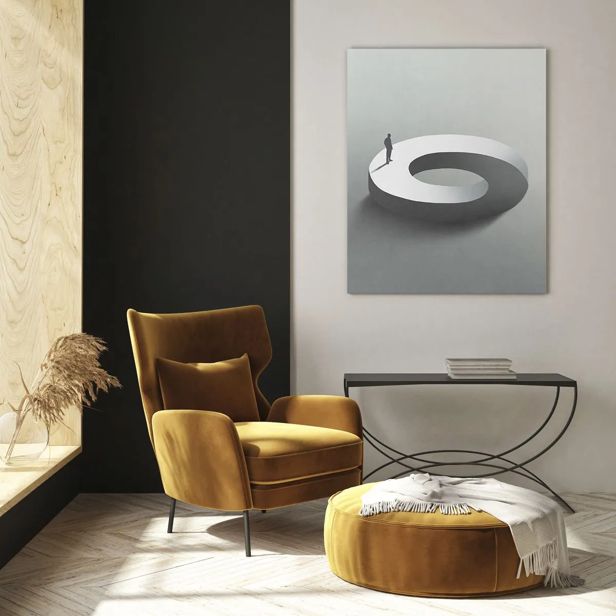 Impression sur verre - Image sur verre - Un homme sur une structure grise et abstraite - 70x100cm - Et sois intelligent ici - Décoration murale moderne pour le salon et la chambre ARTTOR