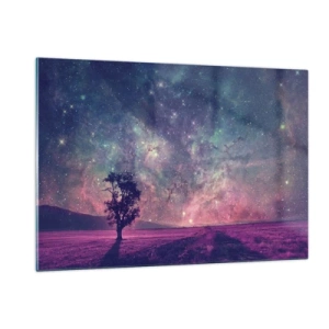 Impression sur verre - Image sur verre - Un arbre sur fond de ciel étoilé et de galaxie - 120x80cm - Sous un ciel magique - Décoration murale moderne pour le salon et la chambre ARTTOR