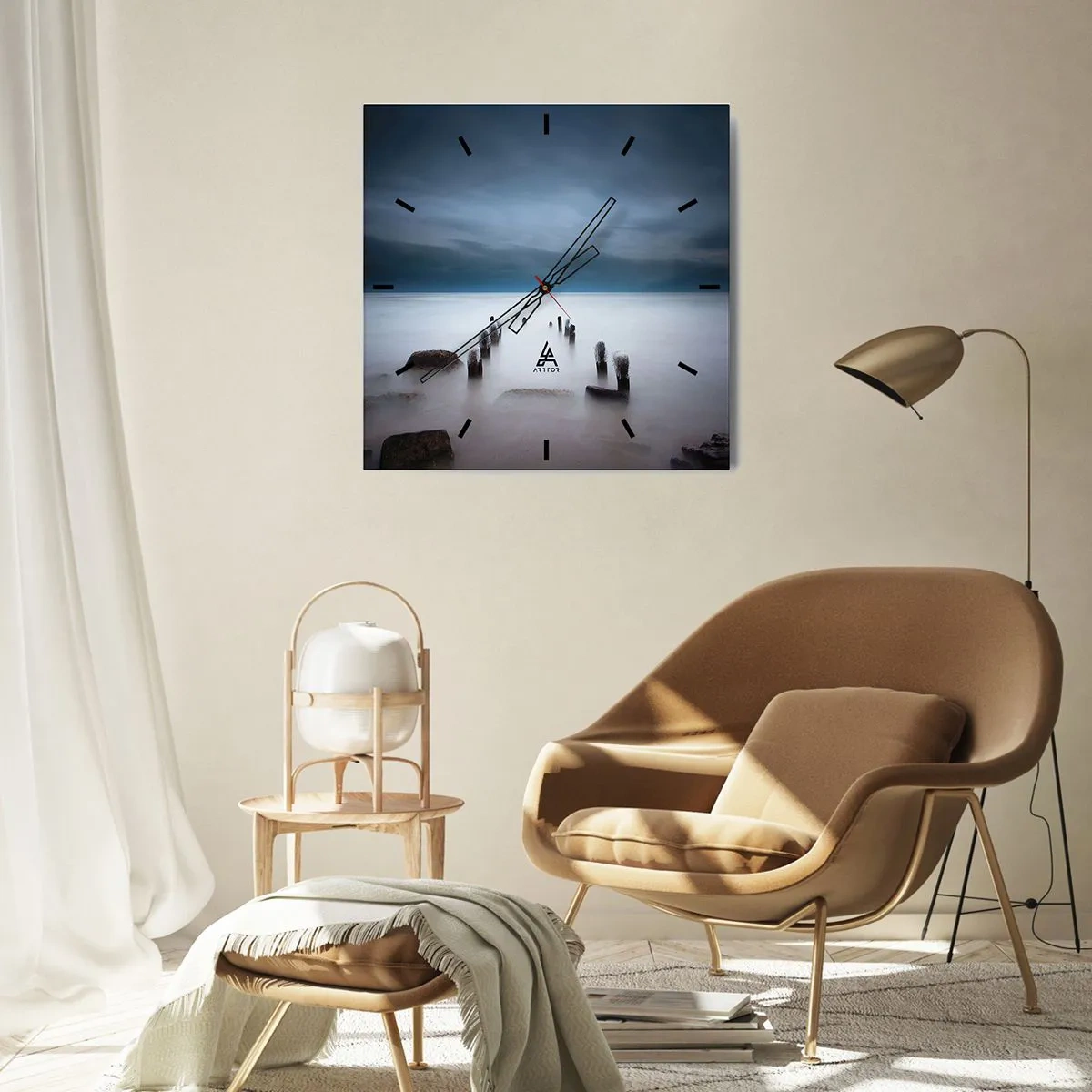Horloge murale - Pendule murale - La vieille jetée sur fond de mer calme - 30x30cm - Lac pensif - Décoration murale moderne pour le salon et la chambre ARTTOR