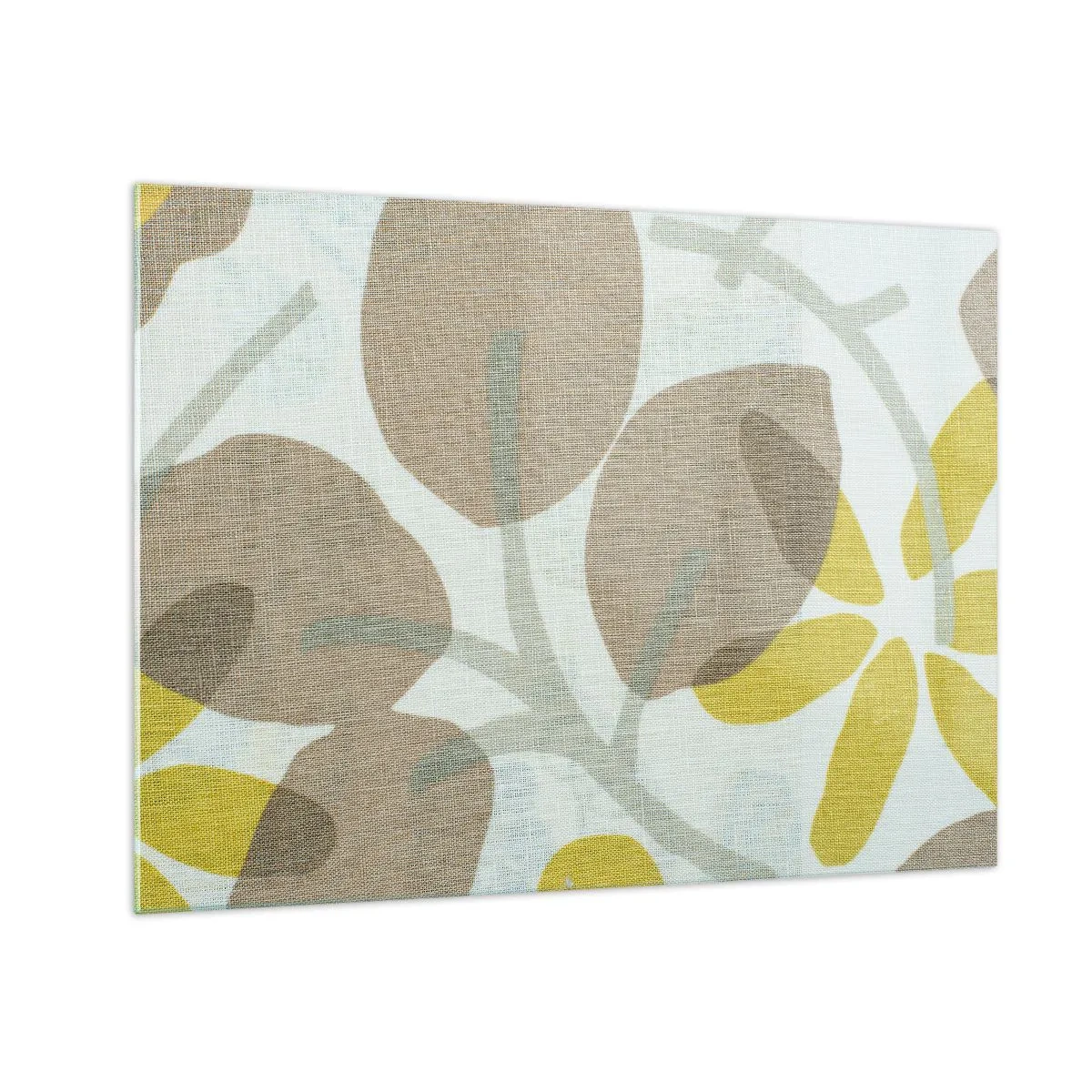 Impression sur verre - Image sur verre - Feuilles et fleurs stylisées dans des tons beiges et jaunes pastel - 70x50cm - Composition en plein soleil - Décoration murale moderne pour le salon et la chambre ARTTOR