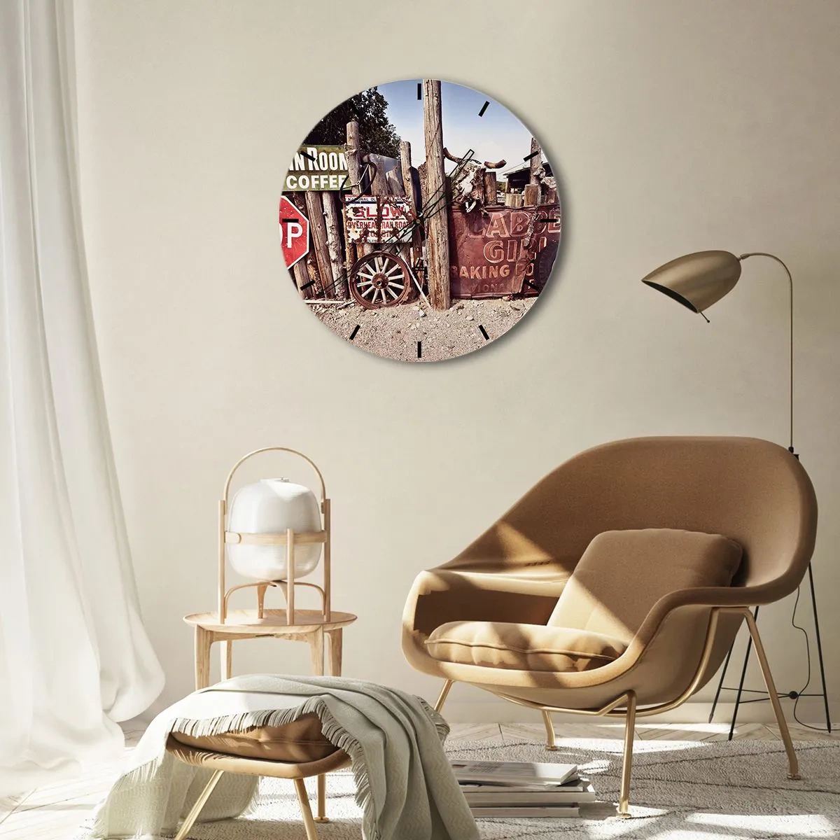 Horloge murale - Pendule murale - Décorations rustiques avec des roues en bois et un crâne de taureau - 30x30cm - Et le temps s'est arrêté - Décoration murale moderne pour le salon, la cuisine et la chambre ARTTOR