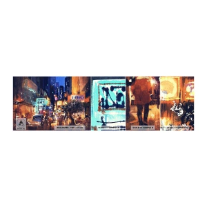 Échantillon de Papier Peint Autocollant Deluxe Sticker - Et la ville ne dort pas - Ville, Personnes, Architecture - 100x30 cm