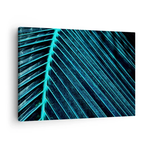 Impression sur toile - Image sur toile - Macrophotographie d'une feuille dans les tons turquoise et bleu marine - 70x50cm - Texture verte - Décoration murale moderne pour le salon et la chambre ARTTOR