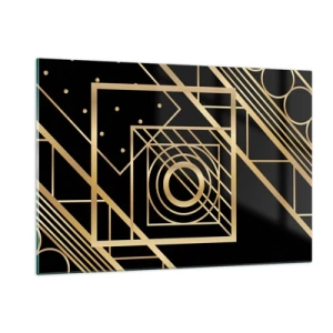 Impression sur verre - Image sur verre - Motifs géométriques dorés sur fond noir - 120x80cm - Géométrie en or - Décoration murale moderne pour le salon et la chambre ARTTOR