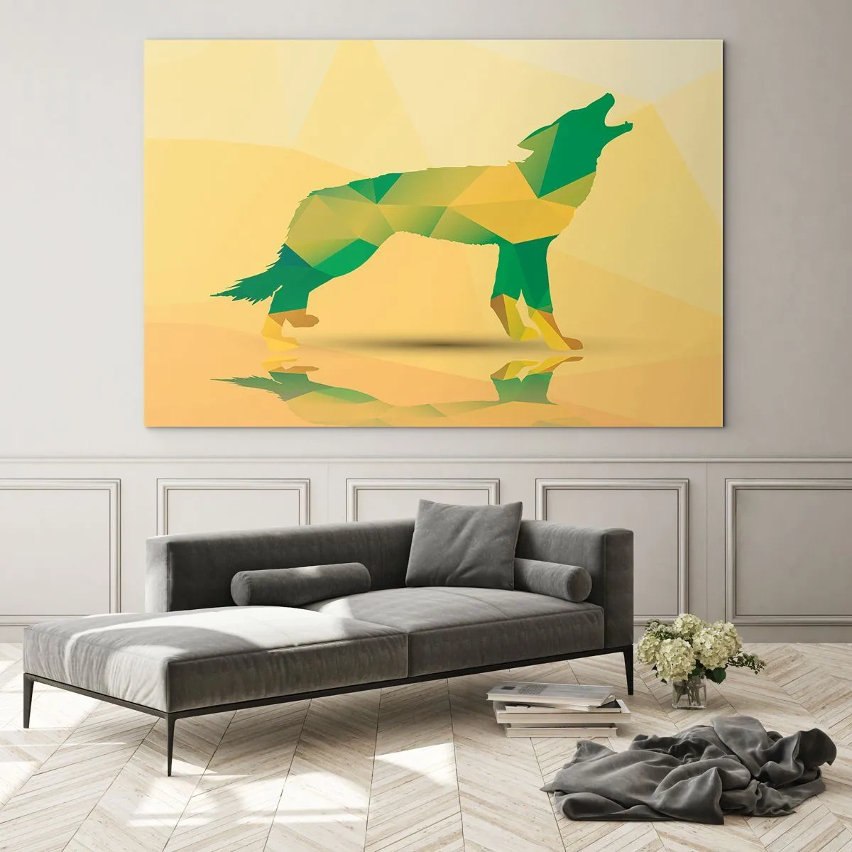 Impression sur verre - Image sur verre - Loup géométrique dans une abstraction colorée - 70x50cm - Loup solitaire - Décoration murale moderne pour le salon et la chambre ARTTOR