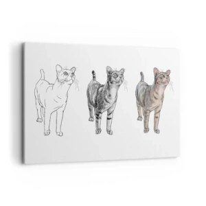 Impression sur toile - Image sur toile - L'évolution d'un dessin de chat, de l'esquisse à la forme colorée - 120x80cm - Leçon de dessin - Décoration murale moderne pour le salon et la chambre ARTTOR