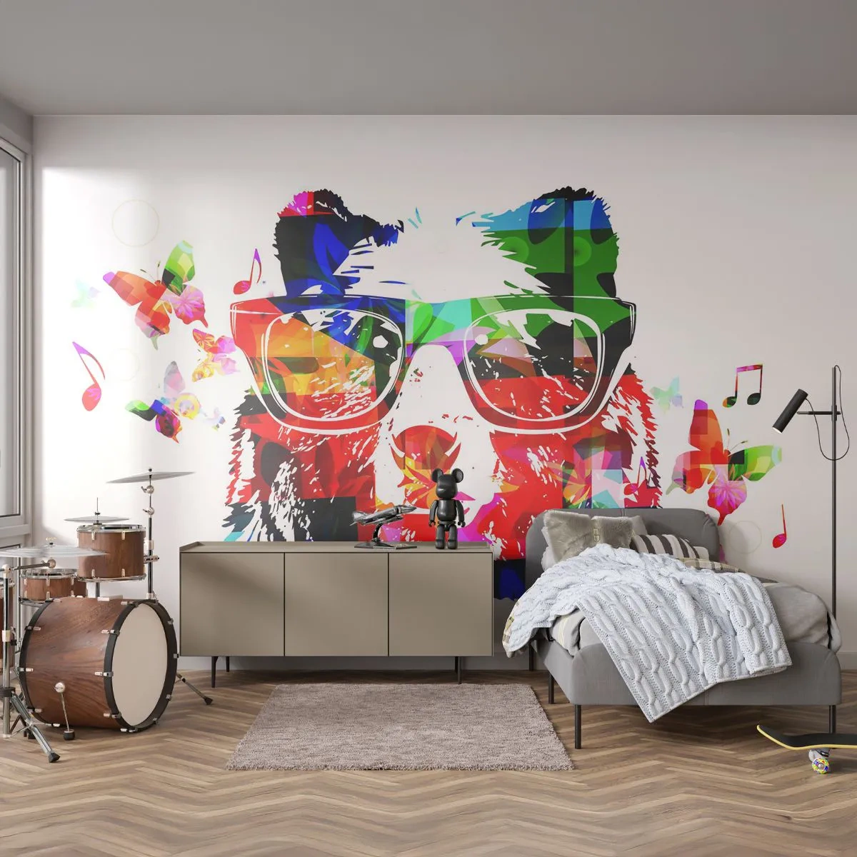 Papier Peint Autocollant Deluxe Sticker - Ca plait au chien! - Abstraction, Ours, Lunettes - 250x175 cm