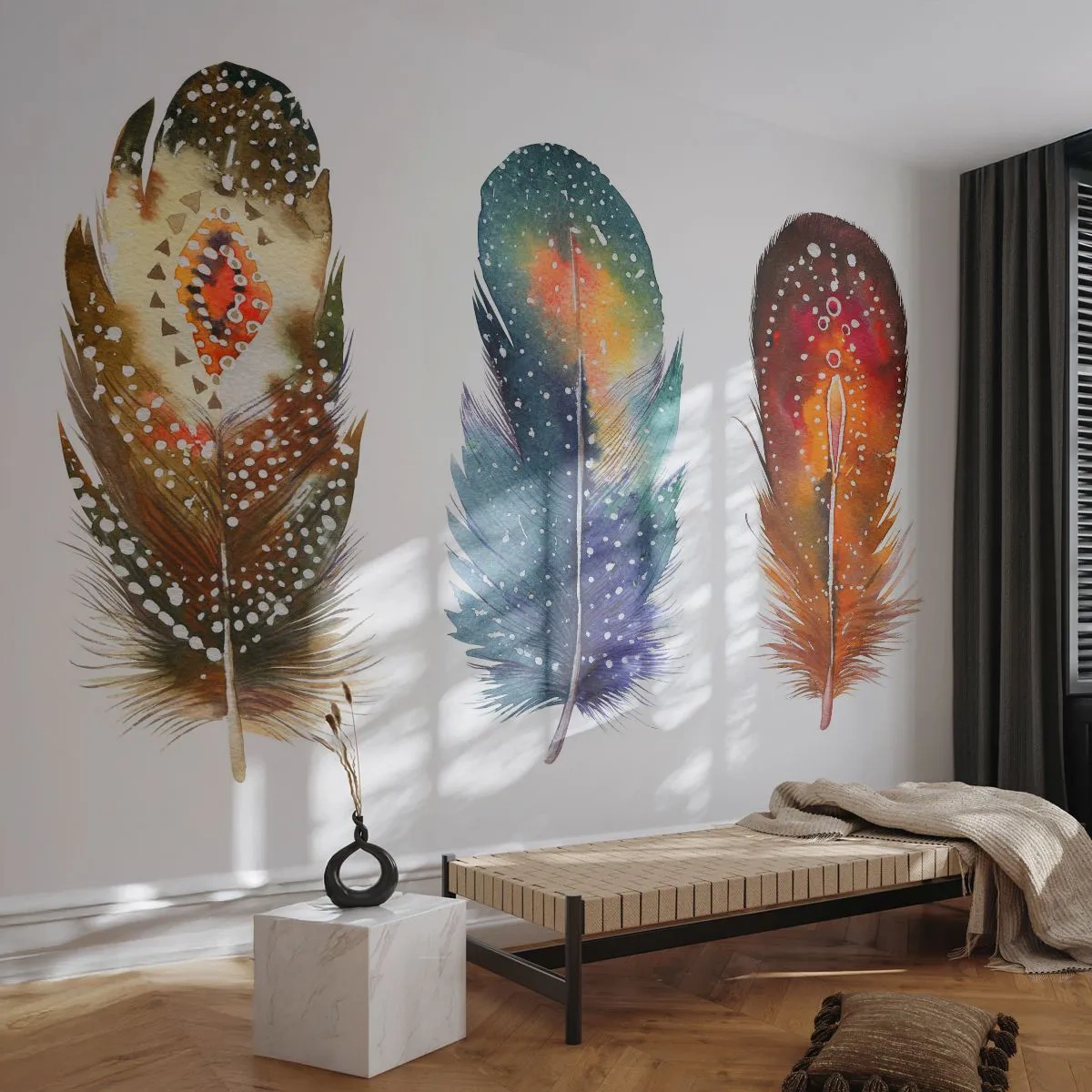 Papier Peint Autocollant Deluxe Sticker - Rituels, cérémonies, secrets - Plume oiseau, Oiseau, Abstraction - 400x280 cm