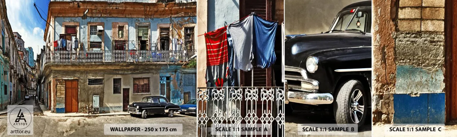 Échantillon de Papier Peint Autocollant Deluxe Sticker - Climat hawaïen - Ville, La Havane, Architecture - 100x30 cm