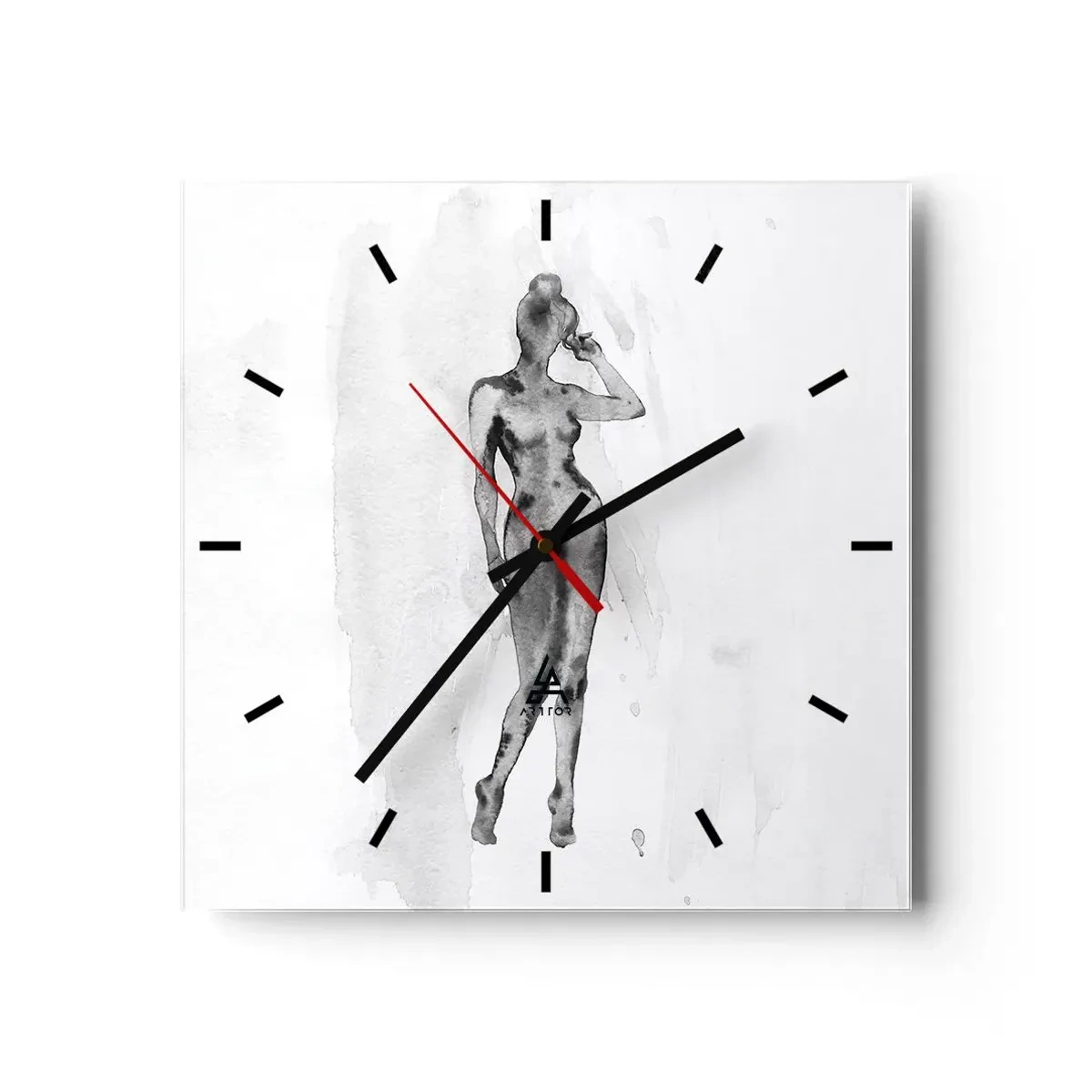 Horloge murale - Pendule murale - Croquis d'une silhouette de femme en nuances de gris - 30x30cm - Etude de l'idéal de la féminité - Décoration murale moderne pour le salon et la chambre ARTTOR