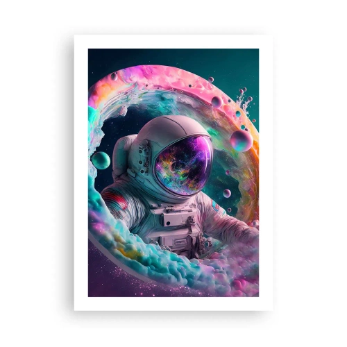 Affiche - Poster - Astronaute dans un environnement spatial rempli de nébuleuses colorées - 50x70cm - porte des étoiles - Décoration murale moderne pour le salon et la chambre ARTTOR