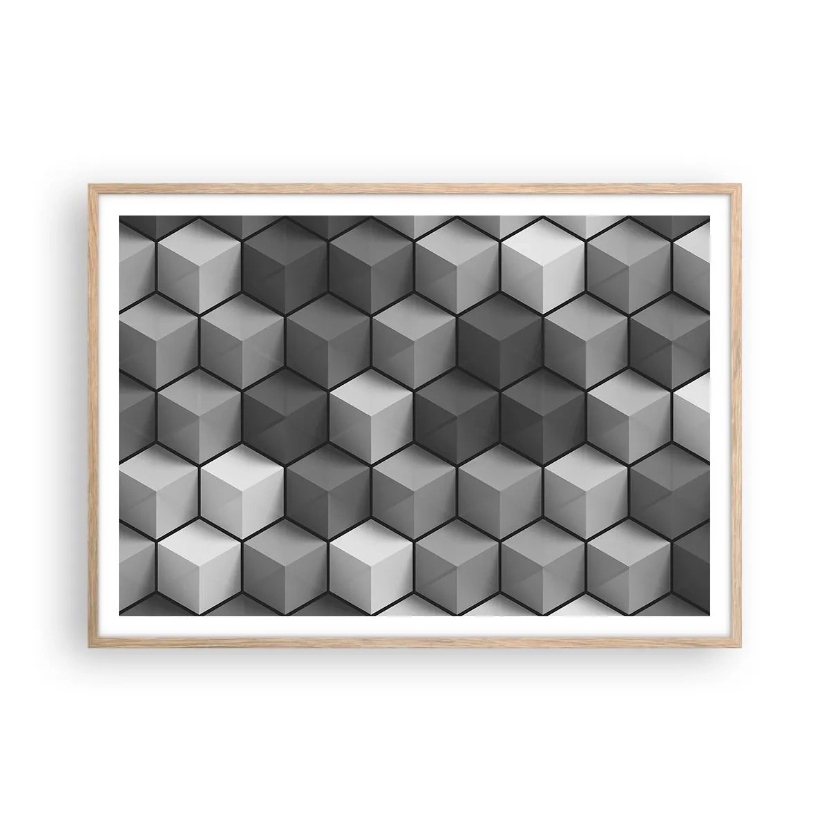 Affiche dans un chêne clair - Poster - Puzzle cubiste - 100x70 cm