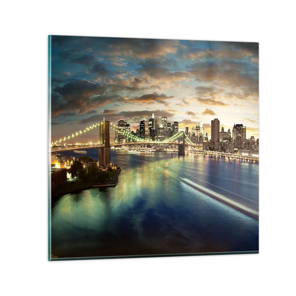 Impression sur verre - Image sur verre - Une soirée lumineuse sur Manhattan - 70x70 cm