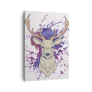 Impression sur toile - Image sur toile - Portrait d'un cerf avec des taches abstraites en arrière-plan - 50x70cm - Courage et équilibre - Décoration murale moderne pour le salon et la chambre ARTTOR