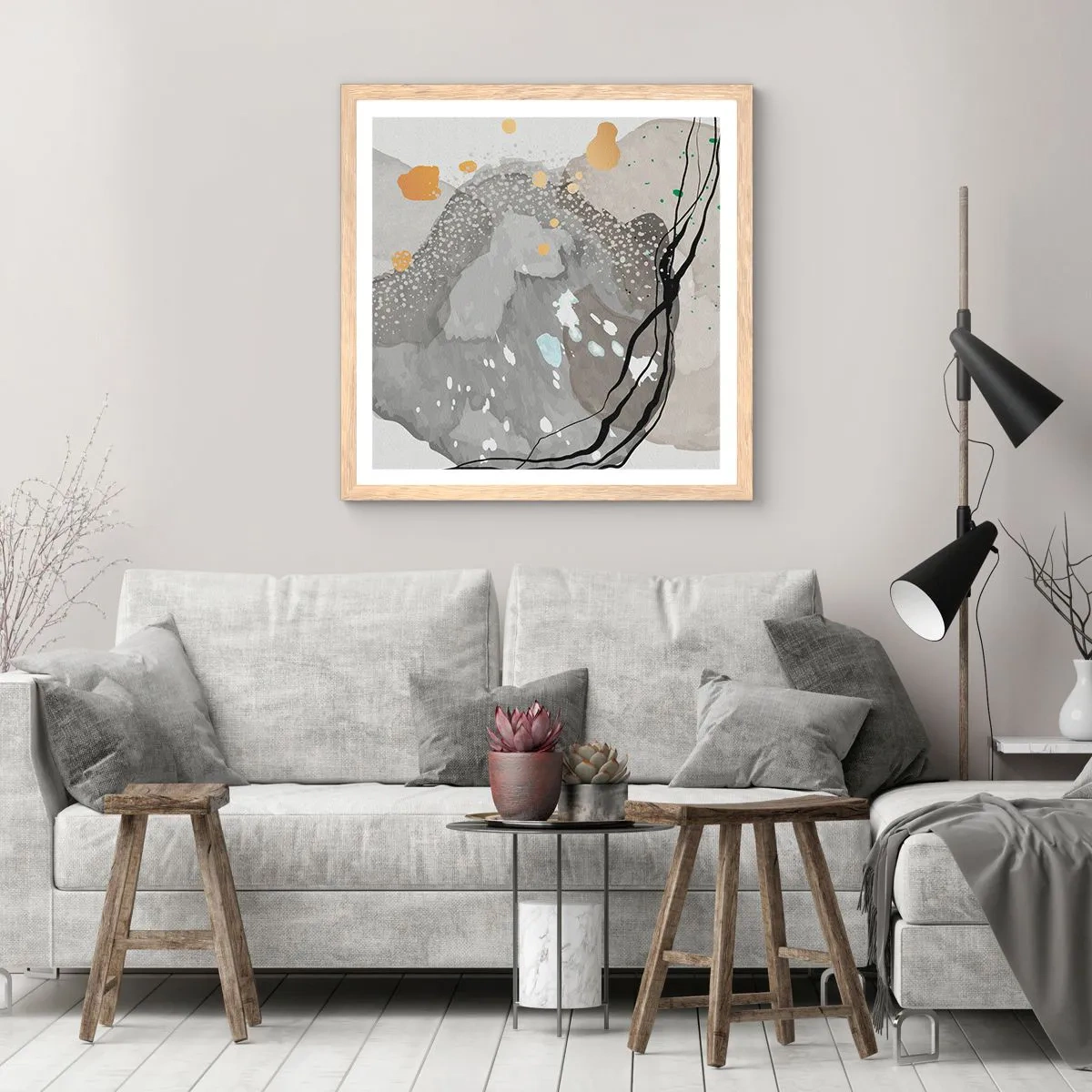 Affiche dans un chêne clair - Poster - Composition organique - 40x40 cm