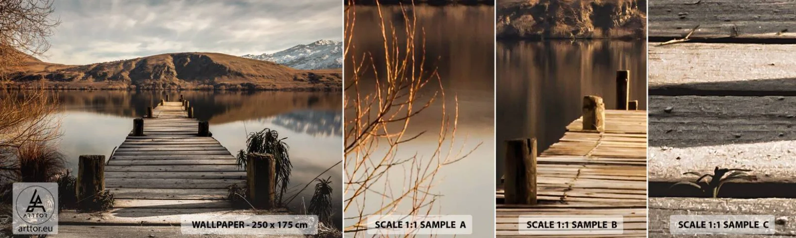 Échantillon de Papier Peint Autocollant Deluxe Sticker - Paysage silencieux - Paysage, Pont, Lac - 100x30 cm