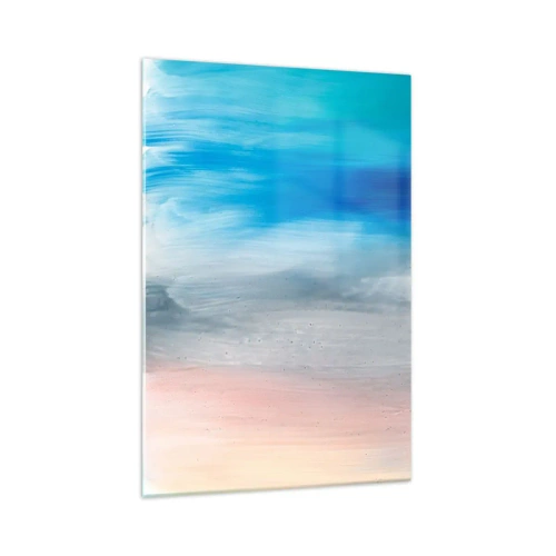 Impression sur verre - Image sur verre - Coups de pinceau abstraits dans des tons de bleu et de rose - 70x100cm - Éléments : air - Décoration murale moderne pour le salon et la chambre ARTTOR