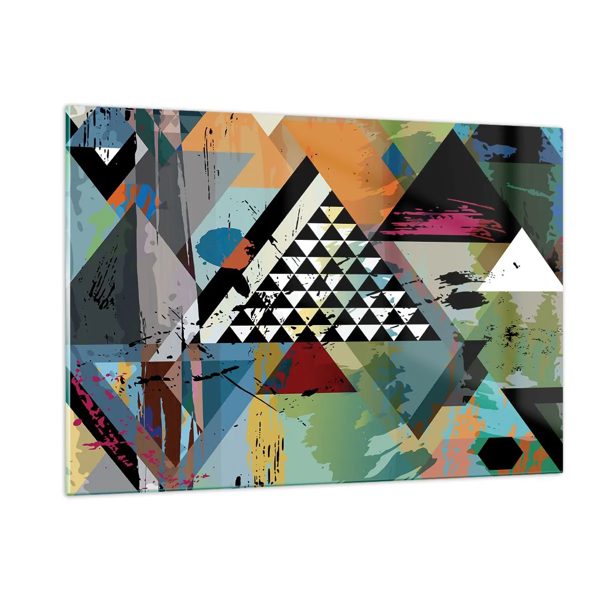 Impression sur verre - Image sur verre - Composition abstraite de formes géométriques et de couleurs - 120x80cm - Comme c'est facile - Décoration murale moderne pour le salon et la chambre ARTTOR