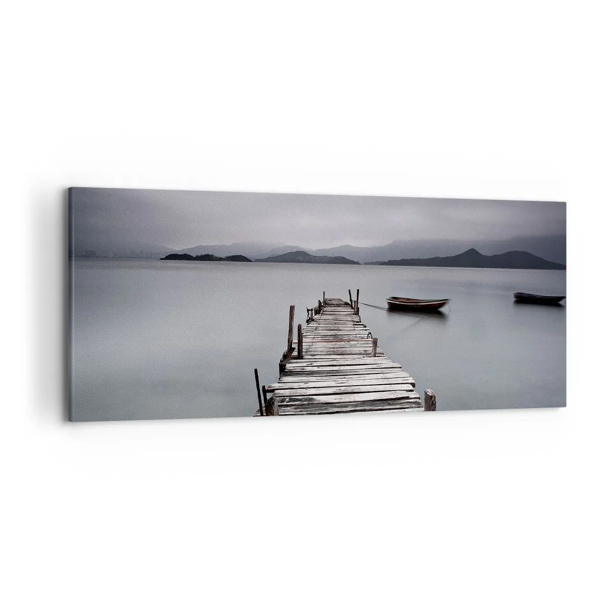 Impression sur toile - Image sur toile - Un pont en bois menant à la surface calme du lac - 120x50cm - Tu peux partir demain - Décoration murale moderne pour le salon et la chambre ARTTOR