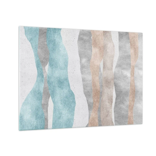 Impression sur verre - Image sur verre - Rayures délicates dans les tons beige et bleu - 70x50cm - Une étude de proximité - Décoration murale moderne pour le salon et la chambre ARTTOR