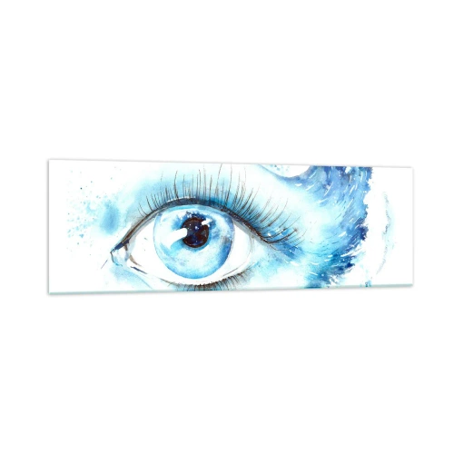 Impression sur verre - Image sur verre - Aquarelle artistique d'un œil avec une vague dynamique - 160x50cm - Plongez-vous dans le bleu du regard - Décoration murale moderne pour le salon et la chambre ARTTOR