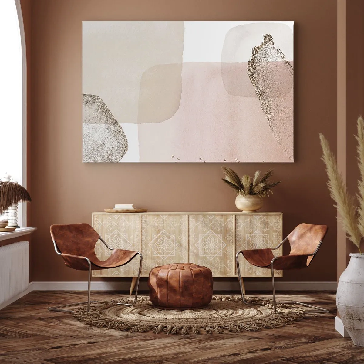 Impression sur toile - Image sur toile - Taches pastel avec éléments dorés - 100x70cm - Regard à travers la couleur - Décoration murale moderne pour le salon et la chambre ARTTOR