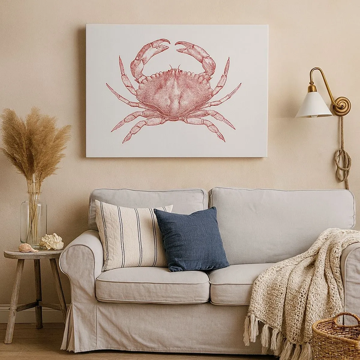 Impression sur toile - Image sur toile - Dessin d'un crabe dans une teinte rouge - 70x50cm - Le crabe des crabes - Décoration murale moderne pour le salon et la chambre ARTTOR