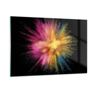 Impression sur verre - Image sur verre - Explosion de poudre colorée sur fond noir - 120x80cm - Origine des couleurs - Décoration murale moderne pour le salon et la chambre ARTTOR