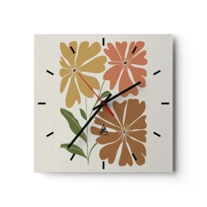 Horloge murale - Pendule murale - Trois fleurs aux couleurs chaudes sur un fond clair - 30x30cm - Nature et géométrie - Décoration murale moderne pour le salon et la chambre ARTTOR