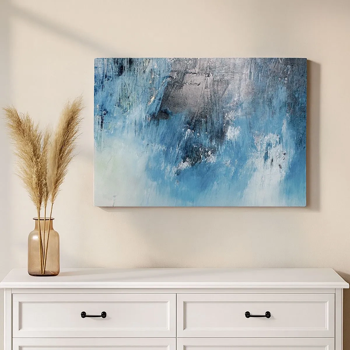 Impression sur toile - Image sur toile - Coups de pinceau abstraits dans des tons de bleu - 70x50cm - Rhapsodie en bleu - Décoration murale moderne pour le salon et la chambre ARTTOR