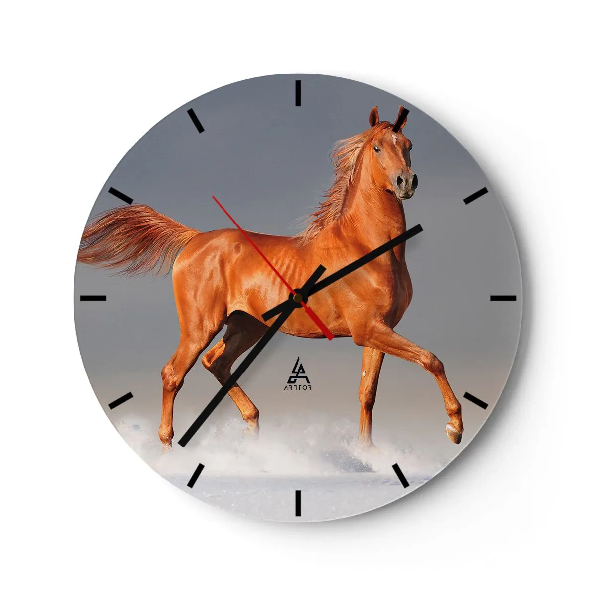 Horloge murale - Pendule murale - Un cheval au galop avec une robe alezan sur un fond clair - 30x30cm - La grâce dansante - Décoration murale moderne pour le salon, la cuisine et la chambre ARTTOR