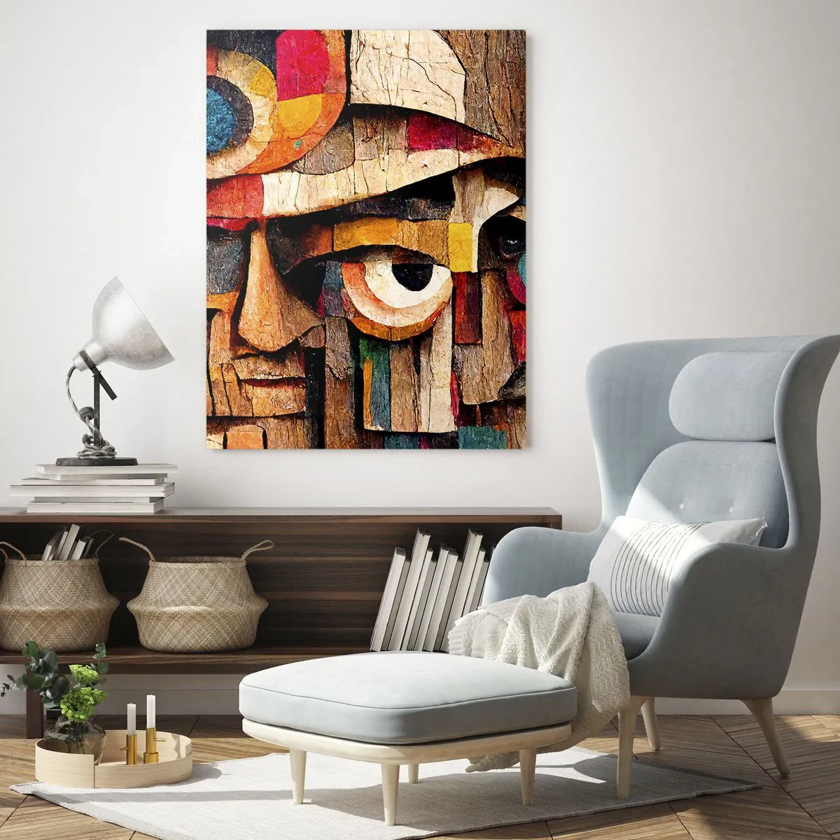 Impression sur verre - Image sur verre - Visages géométriques colorés dans un style abstrait - 50x70cm - Je te vois… - Décoration murale moderne pour le salon et la chambre ARTTOR
