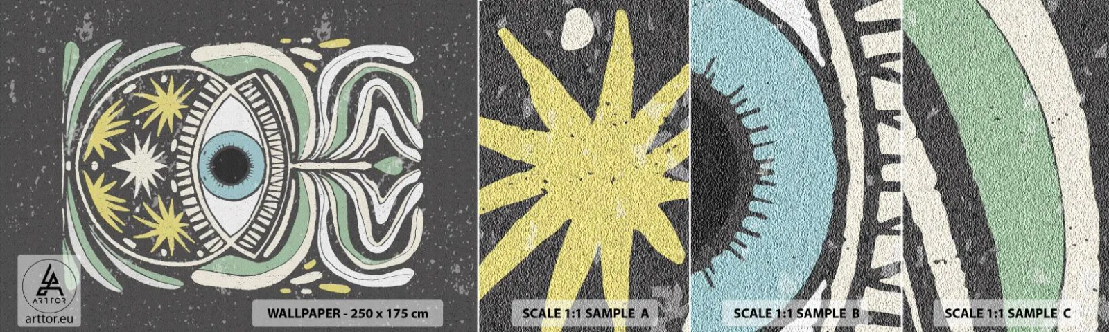 Échantillon De Papier Peint Standard Eco - Rituels tribaux - Bohème, Œil, Pastel - 100x30 cm