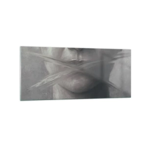 Impression sur verre - Image sur verre - Un portrait symbolique aux lèvres floues dans des tons gris. - 120x50cm - Sans mot - Décoration murale moderne pour le salon et la chambre ARTTOR