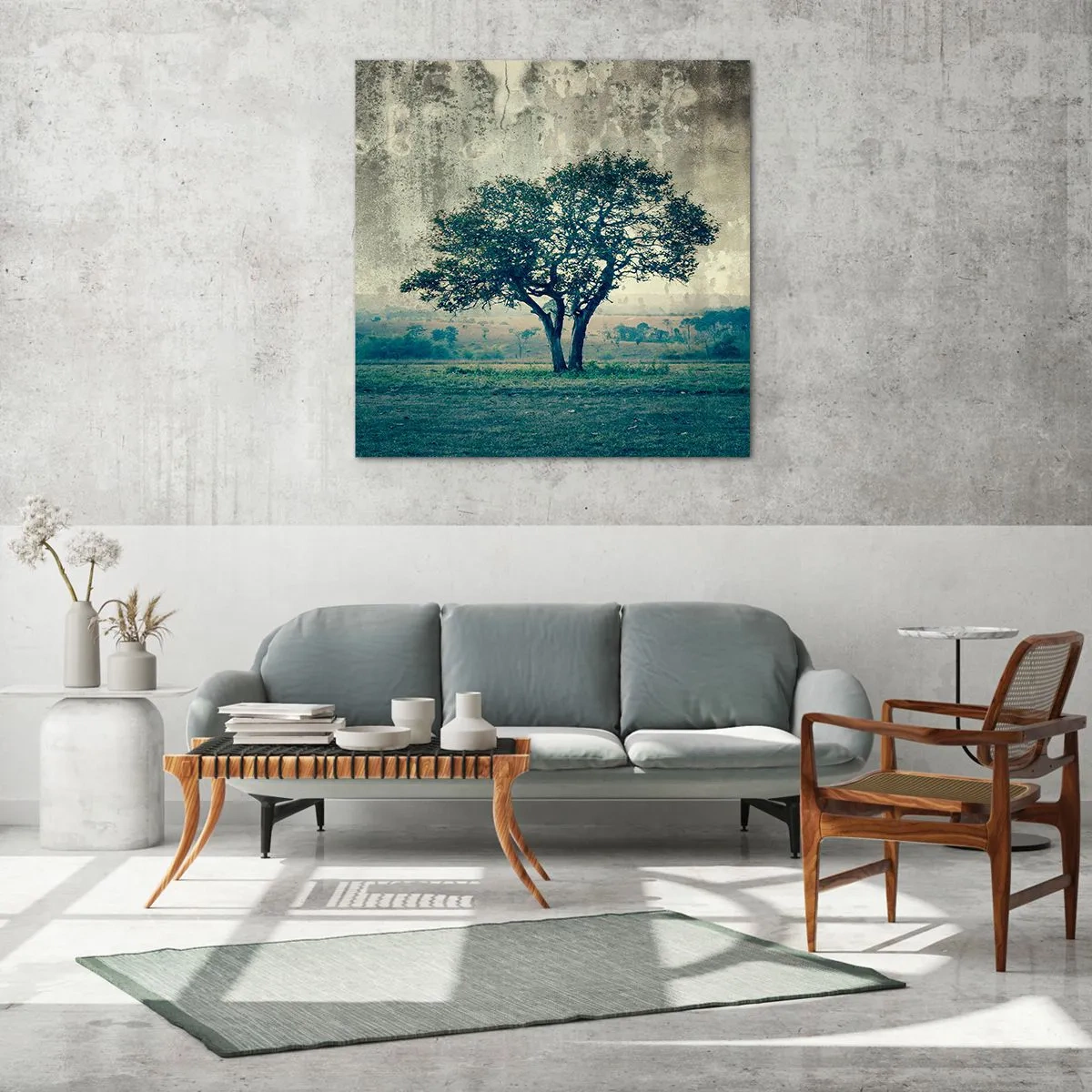 Impression sur verre - Image sur verre - Un pommier sur un champ bleu ? - 70x70 cm