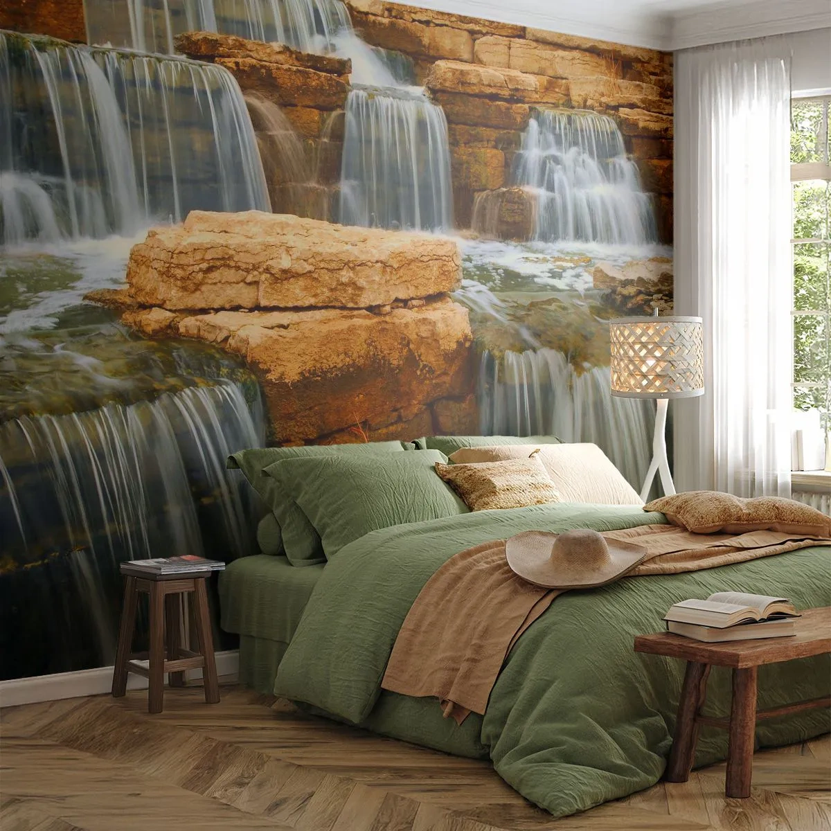 Papier Peint Autocollant Deluxe Sticker - Escalier vers le ciel - Cascade, Nature, Paysage - 250x175 cm