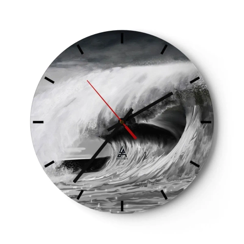 Horloge murale - Pendule murale - Une vague dynamique dans les tons de noir et blanc - 30x30cm - La colère de l'océan - Décoration murale moderne pour le salon, la cuisine et la chambre ARTTOR