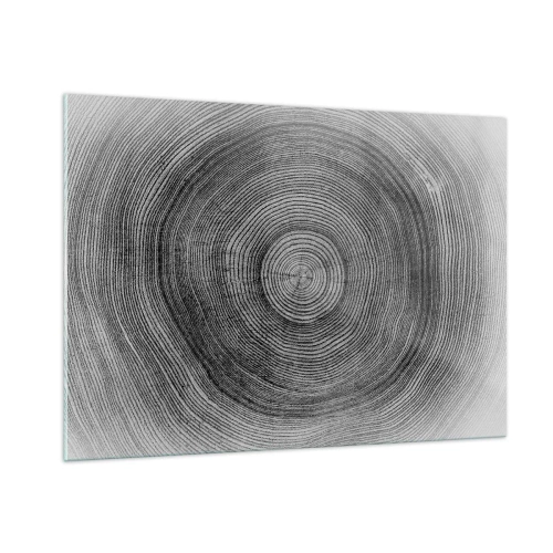 Impression sur verre - Image sur verre - Lignes concentriques d'anneaux d'arbres présentées dans une esthétique en noir et blanc - 100x70cm - Signe du temps - Décoration murale moderne pour le salon et la chambre ARTTOR