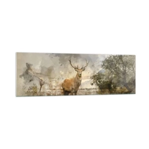 Impression sur verre - Image sur verre - Un cerf dans un cadre naturel dans un style aquarelle - 160x50cm - Dignité - force - majesté - Décoration murale moderne pour le salon et la chambre ARTTOR
