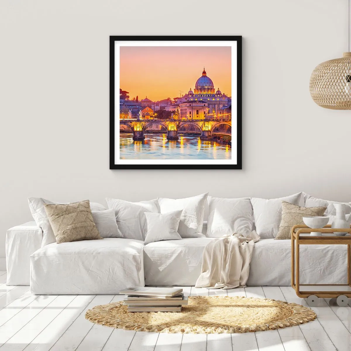 Affiche dans un cadre noir - Poster - Coucher de soleil sur la ville éternelle - 30x30 cm