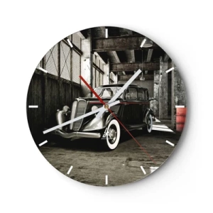 Horloge murale - Pendule murale - Garage atmosphérique avec une voiture vintage classique - 30x30cm - L'élégance éternelle des années 30 - Décoration murale moderne pour le salon, la cuisine et la chambre ARTTOR