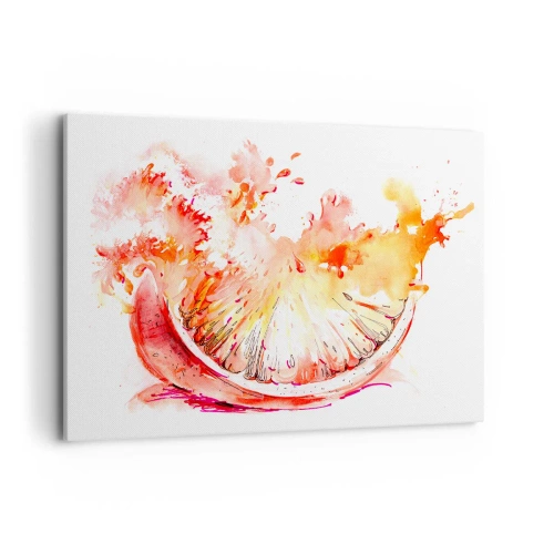 Impression sur toile - Image sur toile - Une tranche de pamplemousse à l'aquarelle aux couleurs vives - 100x70cm - Détente juteuse - Décoration murale moderne pour le salon et la chambre ARTTOR