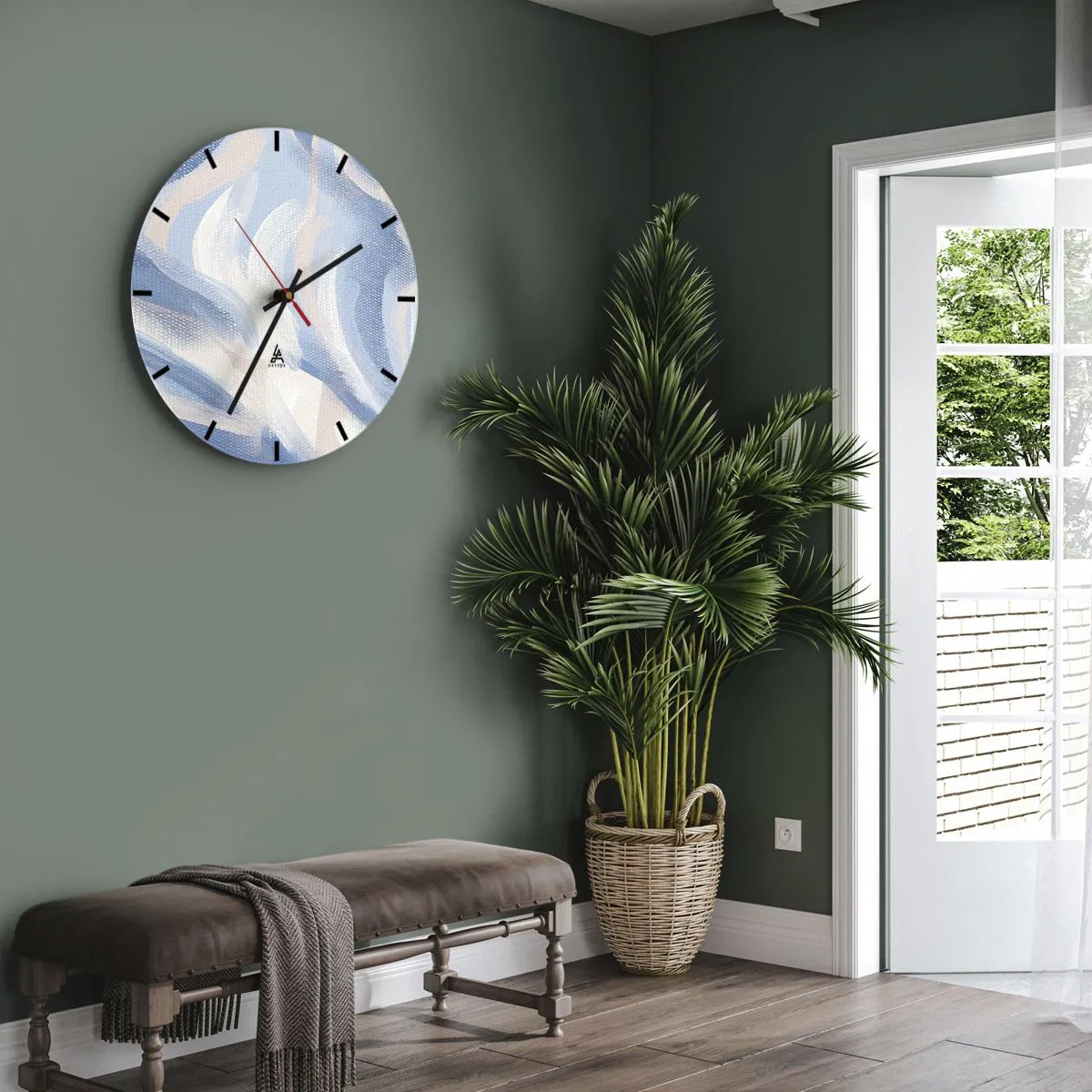 Horloge murale - Pendule murale - Vagues bleues picturales et stries pastel sur un fond texturé - 30x30cm - Vagues bleues - Décoration murale moderne pour le salon, la cuisine et la chambre ARTTOR