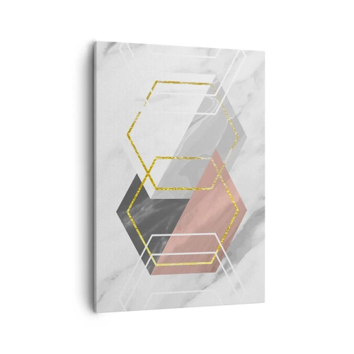 Impression sur toile - Image sur toile - Figures géométriques avec des accents d'or et de marbre - 50x70cm - Composition en chaîne - Décoration murale moderne pour le salon et la chambre ARTTOR