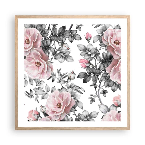 Affiche dans un chêne clair - Poster - Se perdre dans les fleurs des roses - 60x60 cm