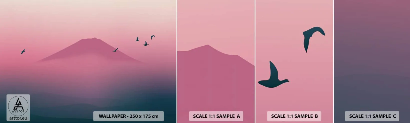 Échantillon de Papier Peint Autocollant Deluxe Sticker - Des pèlerins au dessus des nuages - Abstraction, Paysage, Sommet de la montagne - 100x30 cm