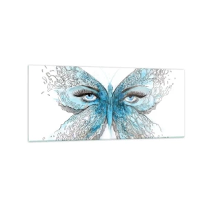 Impression sur verre - Image sur verre - Aquarelle artistique d'un papillon aux yeux bleus - 120x50cm - Mésange bleue Eros - Décoration murale moderne pour le salon et la chambre ARTTOR